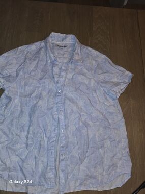 Tommy Bahama Light Blue Short Sleeve Button-Down Shirt Womens S 100% Linen